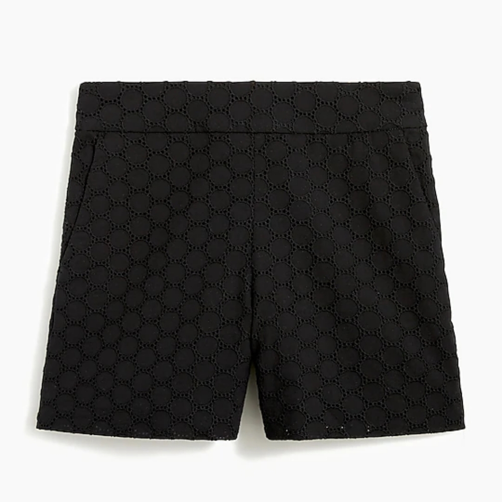 New! J Crew sz 6 Black Eyelet Shorts with side zip NWT